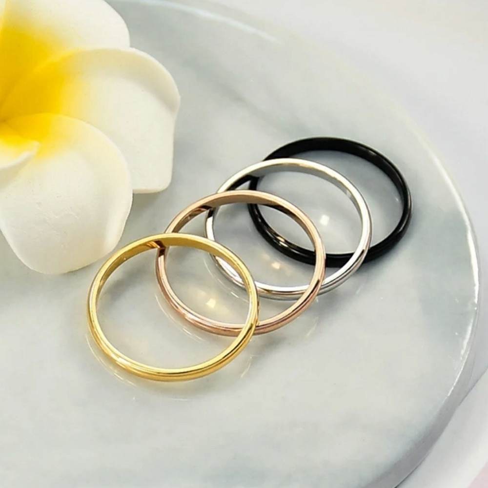 NEW Simple 2mm Rose Gold Tone Stackable Band Ring - Picture 3 of 4